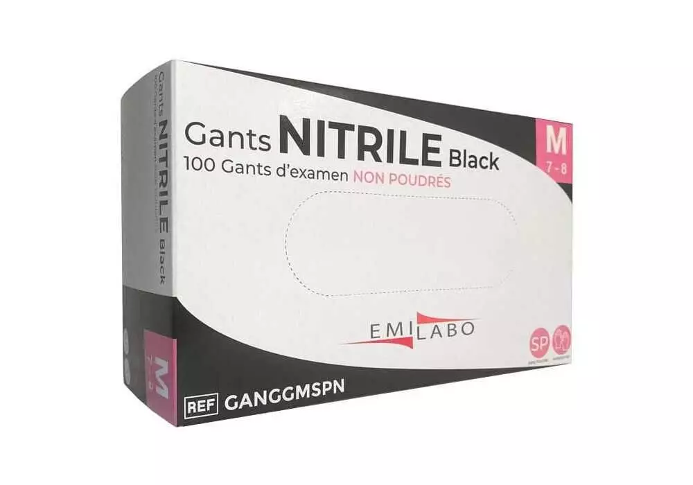 EMILABO GANT D'EXAMEN EMILABO NITRILE BLACK NON POUDRE T9/10 XL "GANGGXLSPN