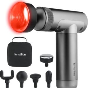 PISTOLET DE MASSAGE MULTI ZONES - 5 EMBOUTS : 4 SILICONE 1 CHAUFFANT - LIVRE AVEC ETUI TMUSCLEM